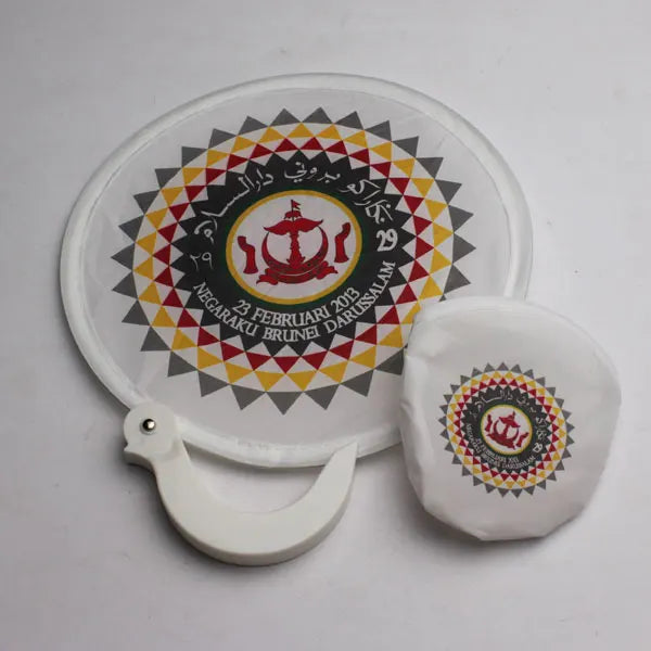 Plastic Film Custom Printed Soft Pet Flying Disc Round Nylon Hand Folding Fan with Pouch