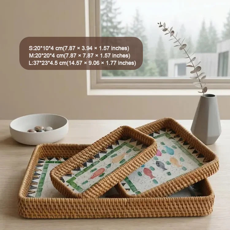 Custom Rattan Trays with Logo – Mother of Pearl Inlay, 5 MOQ