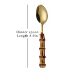 Vintage Bamboo Handle Flatware Set | Gold Mirror Polish | Custom Logo