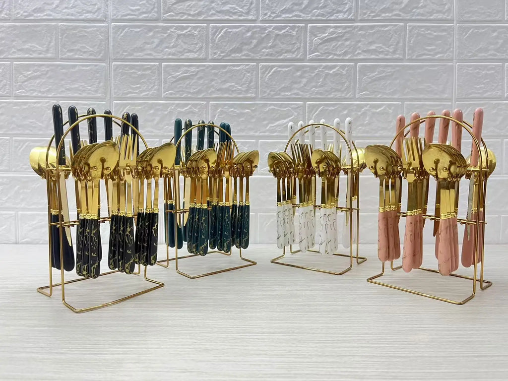 Marble Pattern Flatware Set 24-Piece | Stainless Steel 410 | 1 MOQ