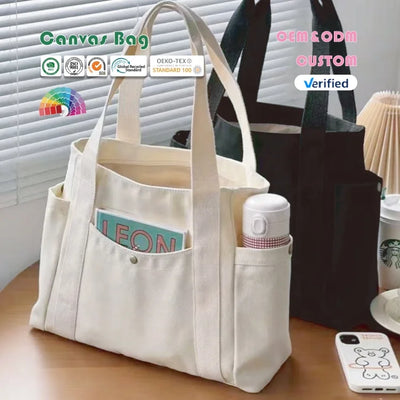 Custom Canvas Tote Bag | Multi-Pocket, Zipper Closure | 100 MOQ
