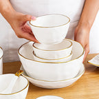 Nordic Ceramic Dinnerware Set | Gold Rim Tableware
