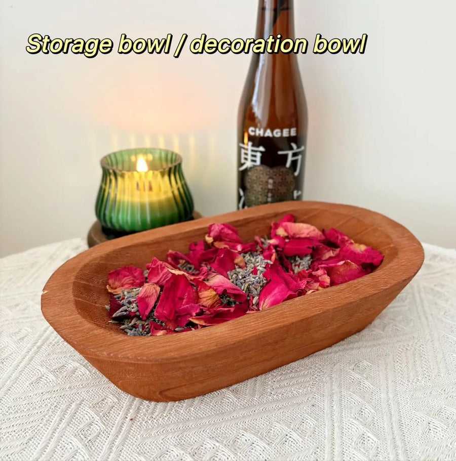Hand-Carved Wooden Candle Bowl | Oval Rustic Decor Bowl | Factory Wholesale