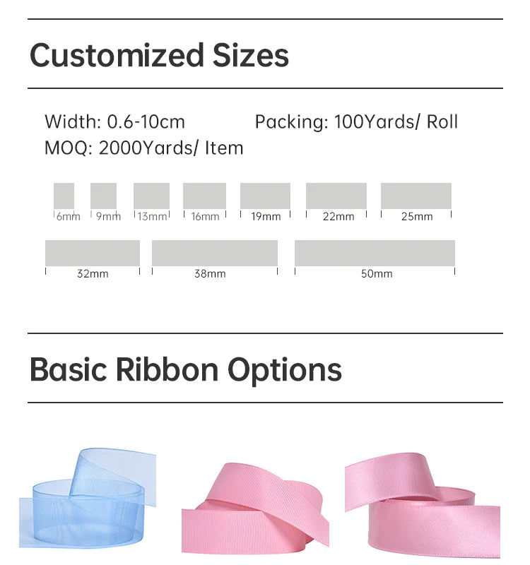 Custom Printed Satin Ribbon | Double-Face | MOQ 2,000 Yards  text