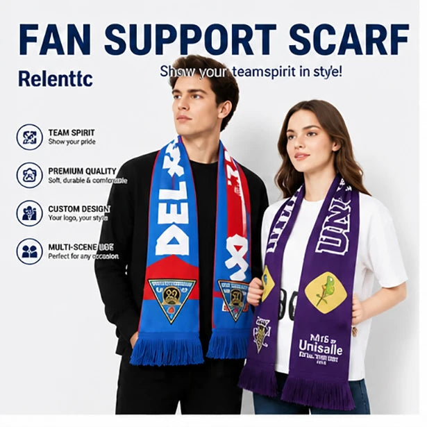 Custom Jacquard Fan Scarves | 100-Piece MOQ & 15-Day Lead Time | Team Logo & Slogan | Sports