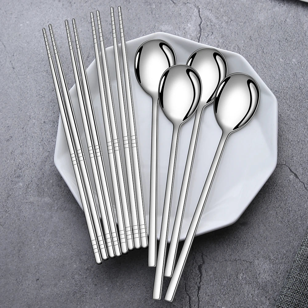 Custom Stainless Steel Chopsticks & Korean Spoon Set | Laser Engraved, Dishwasher Safe, 50 Sets MOQ