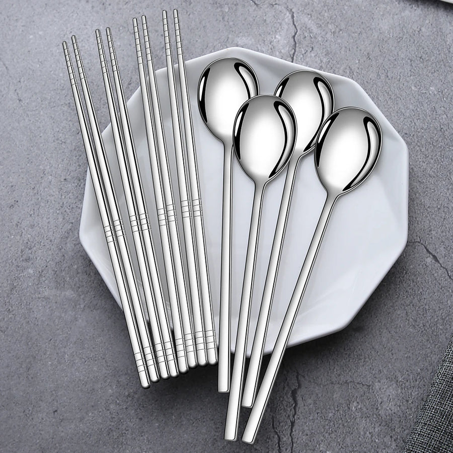 Custom Stainless Steel Chopsticks & Korean Spoon Set | Laser Engraved, Dishwasher Safe, 50 Sets MOQ