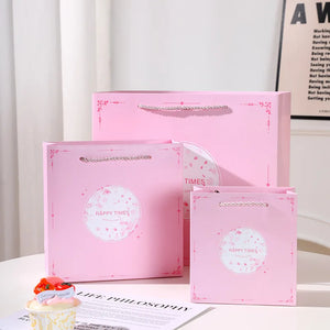 Custom 210gsm Recycled Pink Paper Gift Bags | MOQ 48, Offset Print, Twisted Handles
