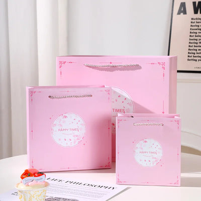 Custom 210gsm Recycled Pink Paper Gift Bags | MOQ 48, Offset Print, Twisted Handles