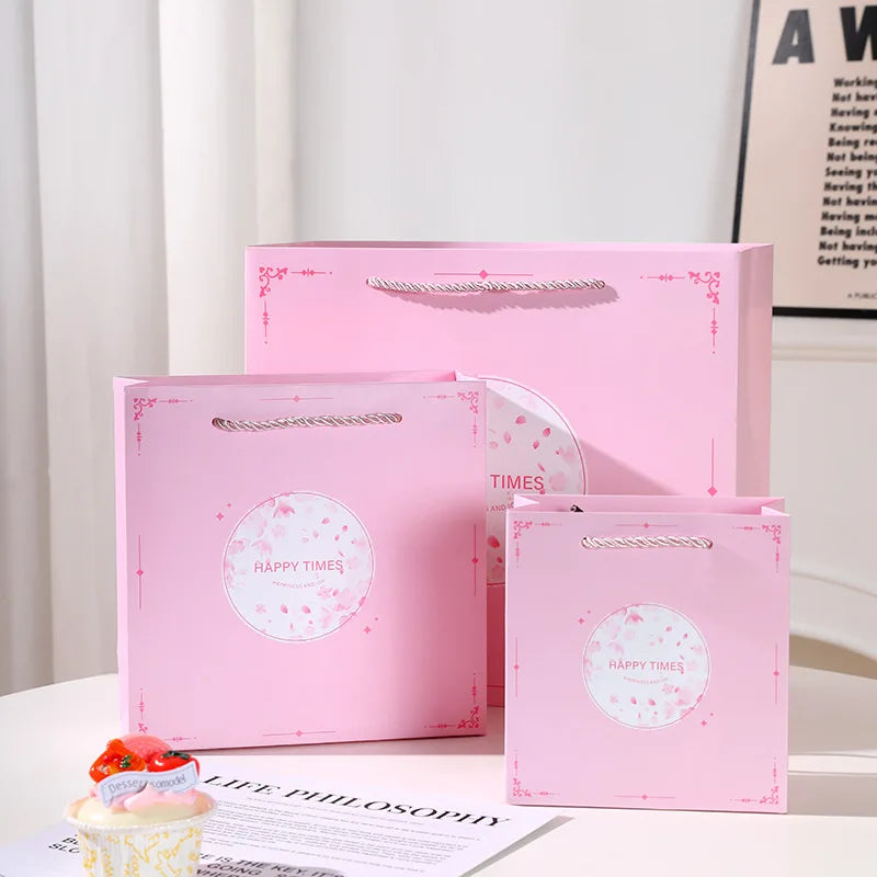 Custom 210gsm Recycled Pink Paper Gift Bags | MOQ 48, Offset Print, Twisted Handles