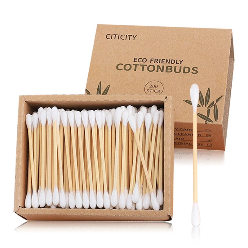 Eco-Friendly Cotton Buds 200pcs | Bamboo Sticks | Kraft Box | Bulk