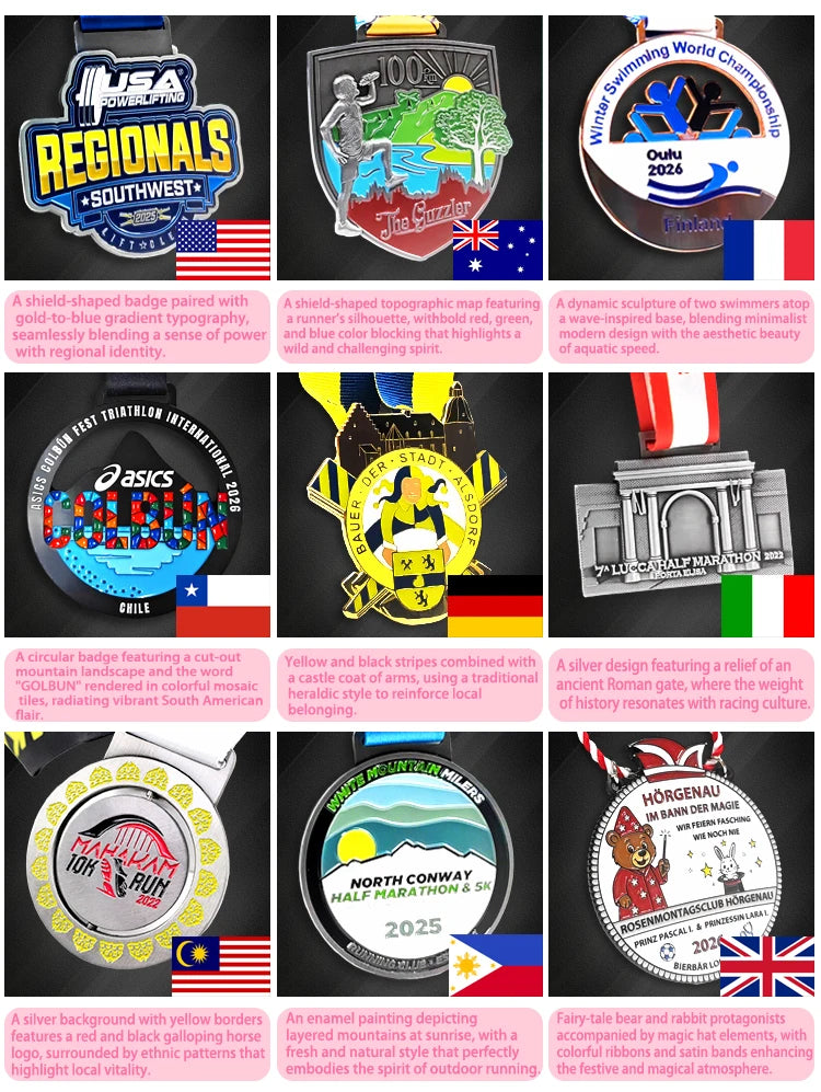 Custom Zinc Alloy Medal with Soft Enamel | 70mm Marathon Finisher Awards & Corporate Recognition | 50 MOQ
