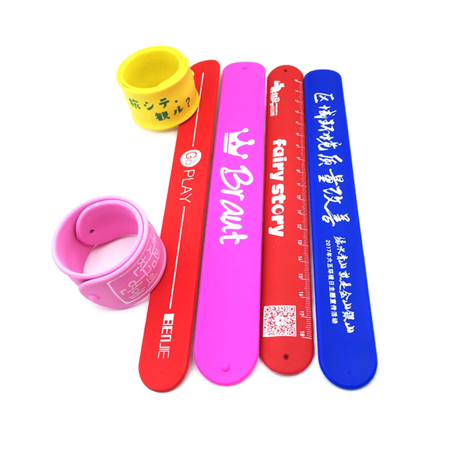 Custom Silicone Slap Bracelets 100 MOQ | Logo Printing Embossed Debossed