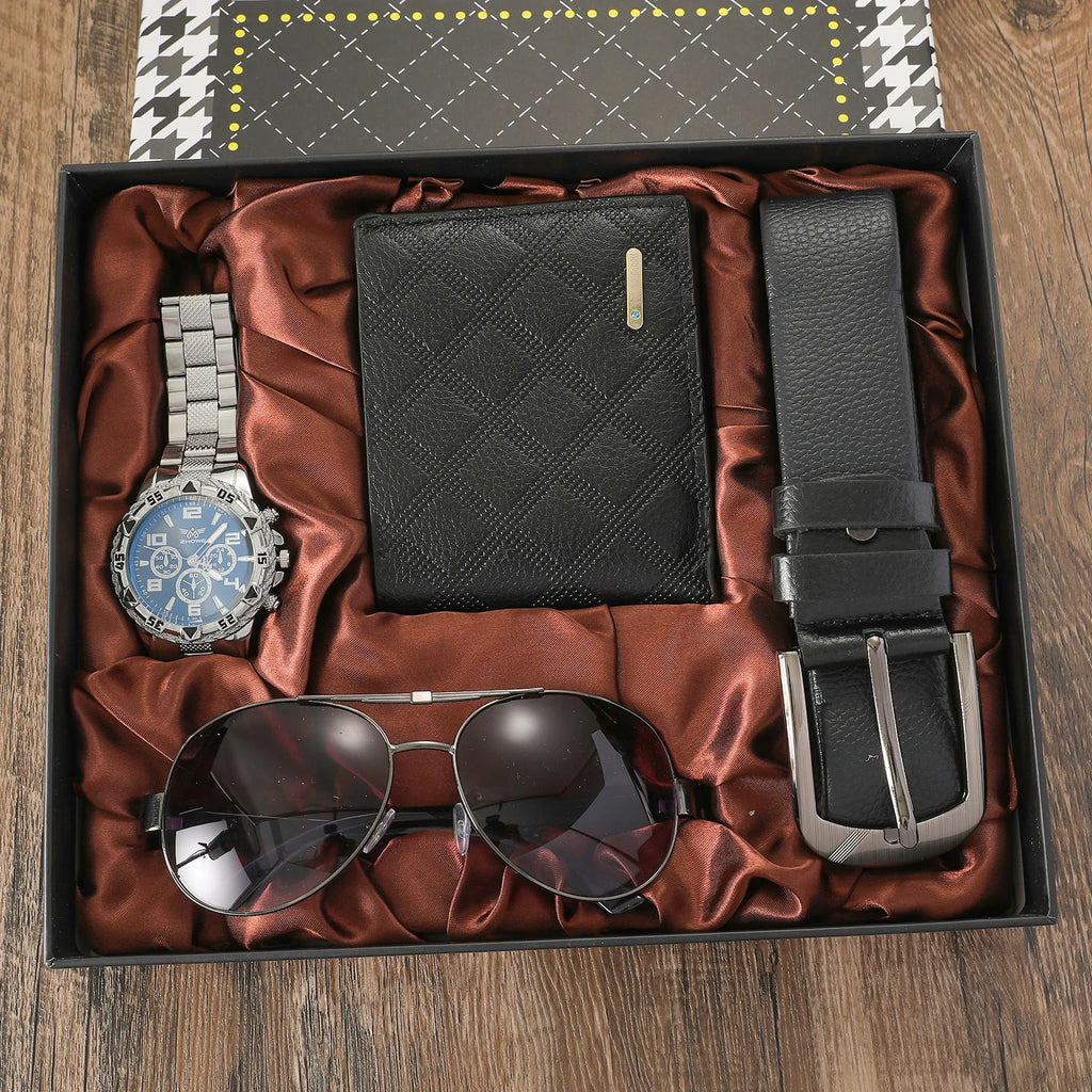 Custom 7-Piece Gift Sets 2 MOQ | Quartz Watch Belt Wallet Tie Perfume