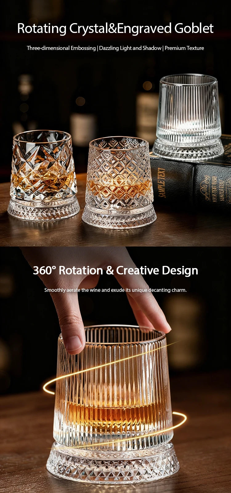 Crystal Rotating Tumbler with Diamond Engraving | 50 MOQ for Executive Gifts