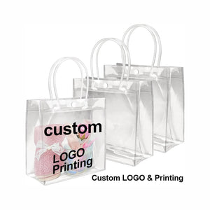 Custom Clear PVC Gift Bags: Button Closure, Full Color Print, Super Clear & Reusable