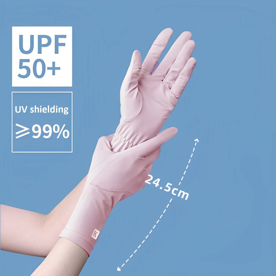 Custom UPF50+ Sun Gloves with Logo | Ice Silk Touch Screen Ladies