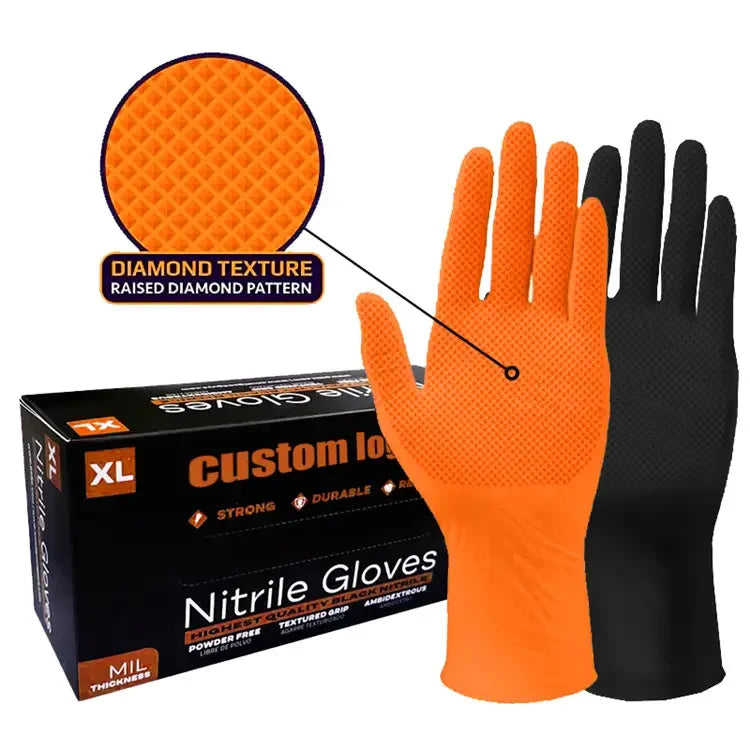 Custom 10 Mil 12 Mil Nitrile Work Gloves with Logo | OEM Industrial Gloves for Auto Repair & Food Service