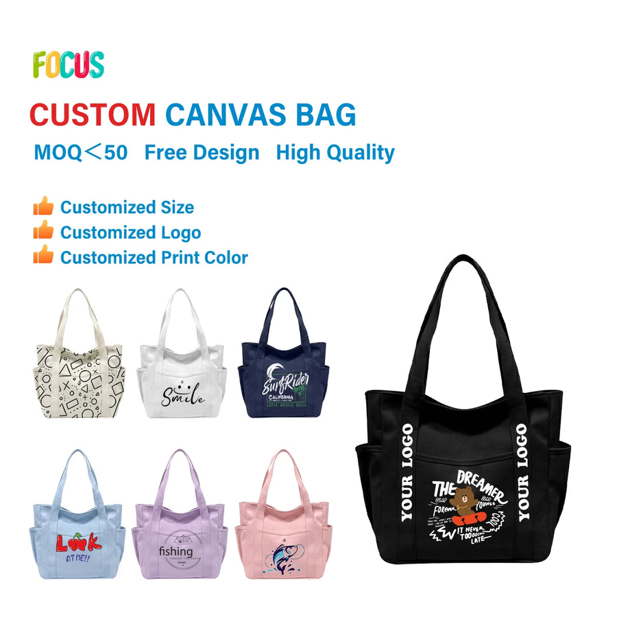 Custom Canvas Tote Bags with Logo – 50 MOQ, 7-15 Day Lead