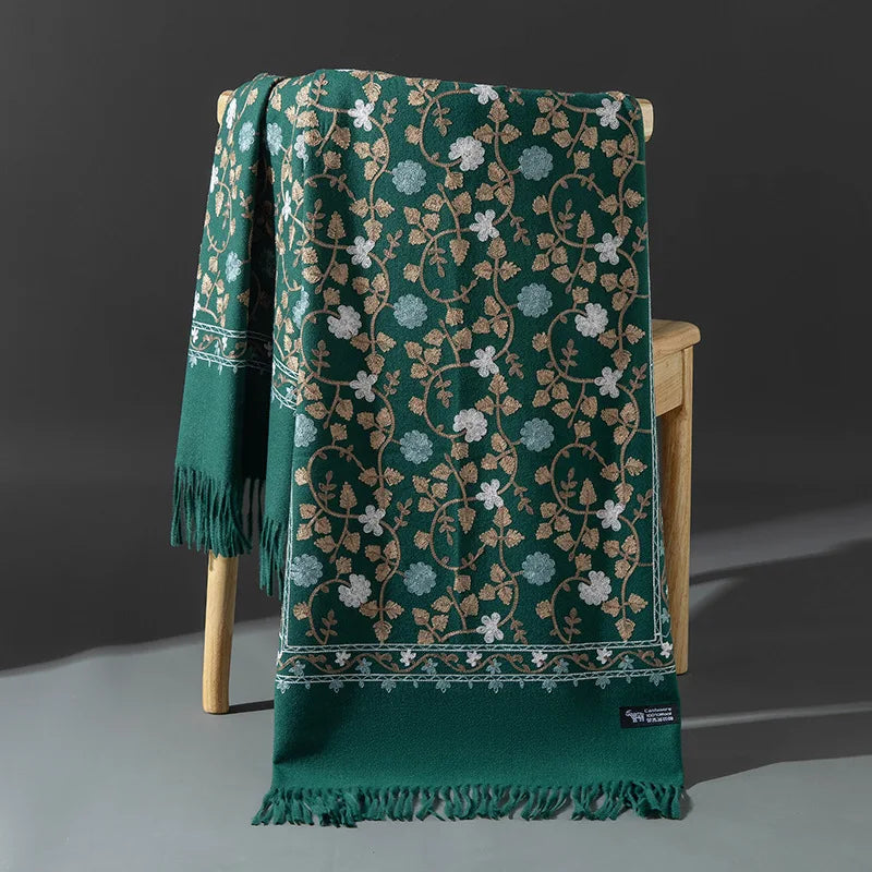 Embroidered Winter Polyester Scarf | Floral Design | Tassel Finish | 1 MOQ | Modest Fashion