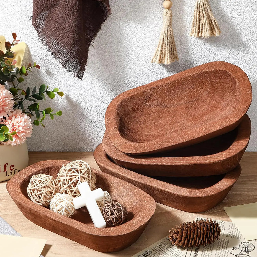 Hand-Carved Wooden Candle Bowl | Oval Rustic Decor Bowl | Factory Wholesale