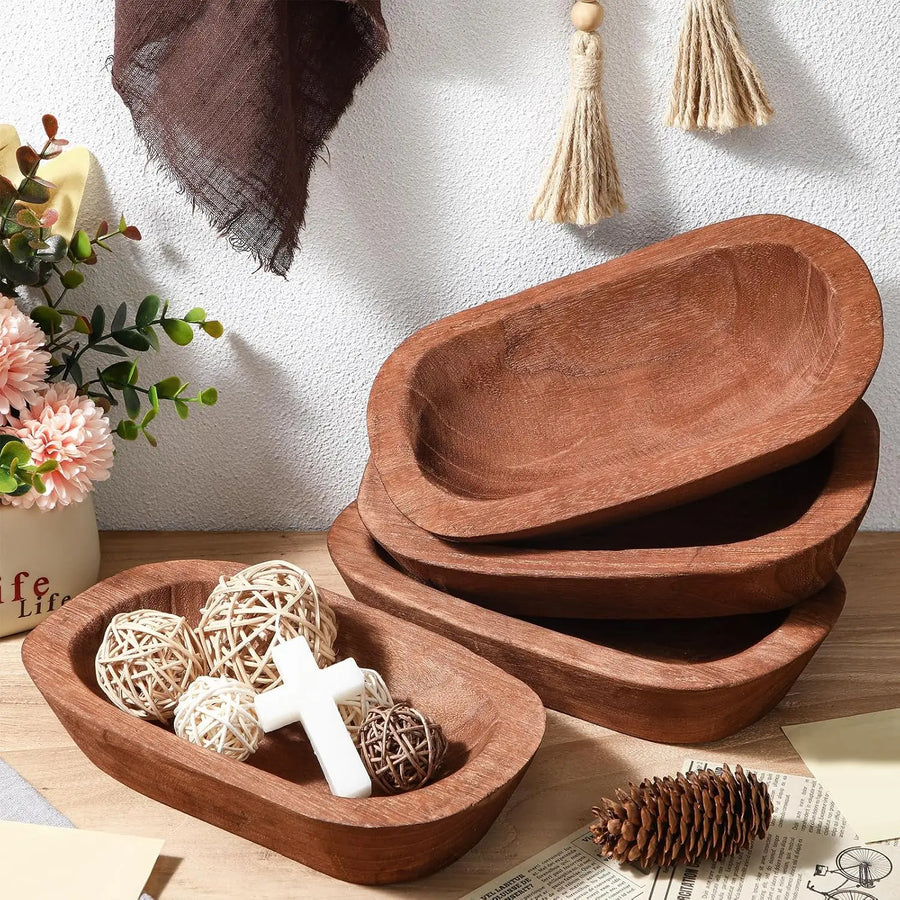 Hand-Carved Wooden Candle Bowl | Oval Rustic Decor Bowl | Factory Wholesale