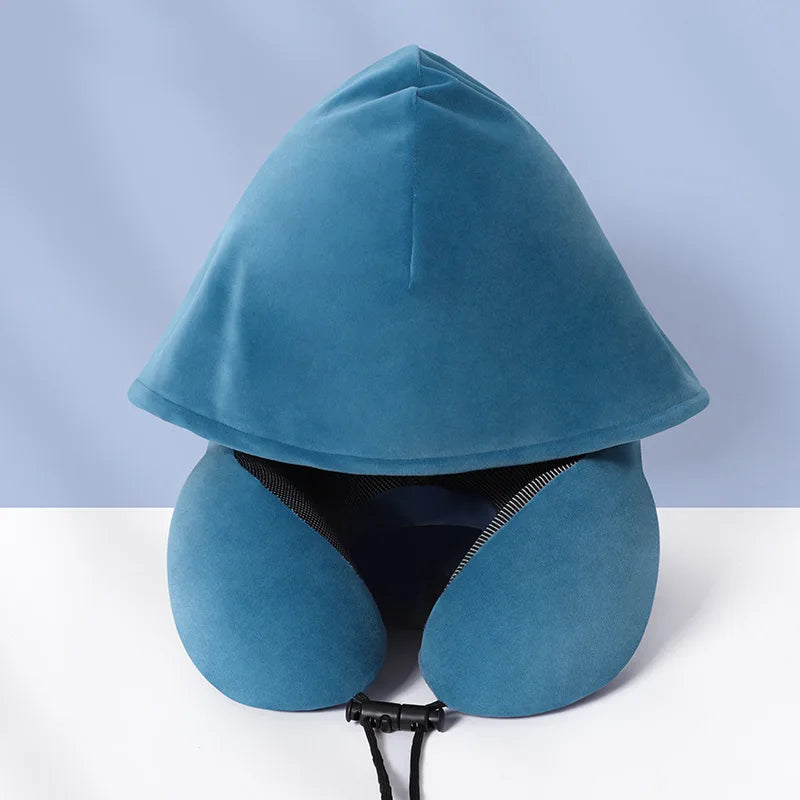 High Support Memory Foam U Shaped Travel Neck Pillow with Hood