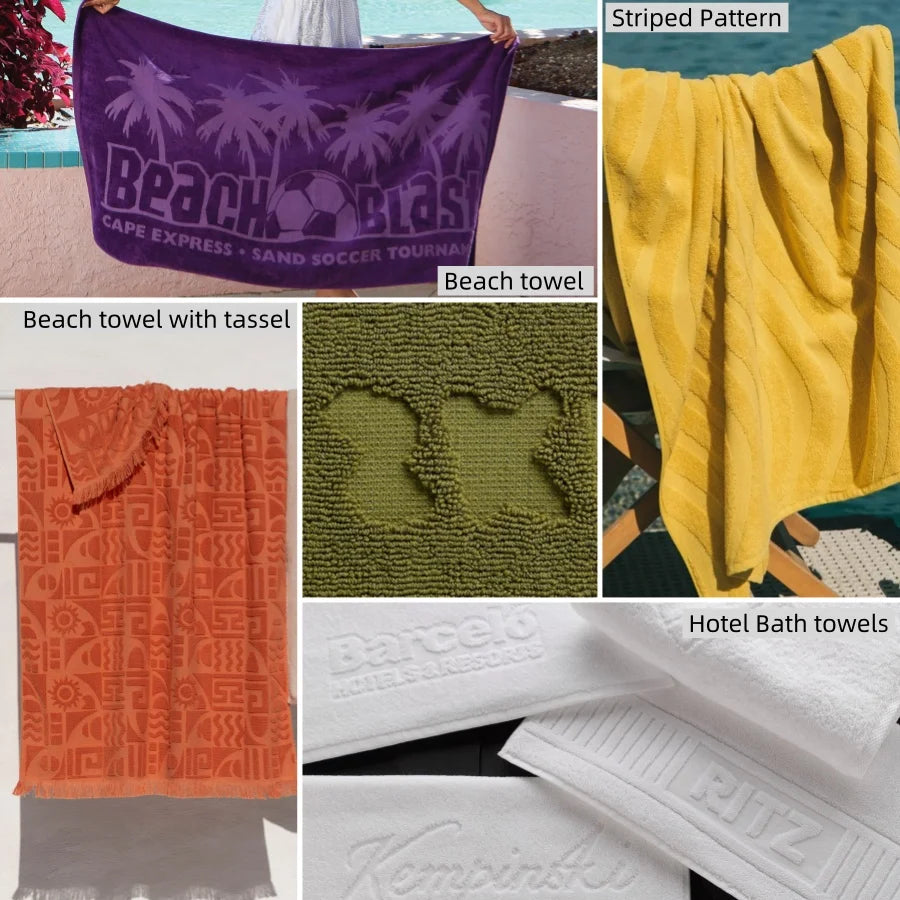 Embossed Jacquard Beach Towel with Logo – Custom Cotton Bath Towels for Sports, Gym & Beach