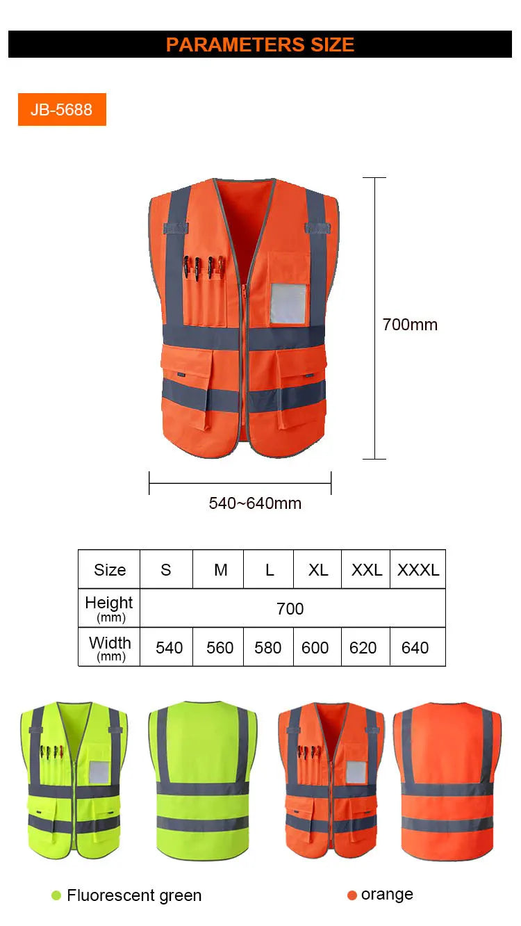 Custom High Visibility Reflective Safety Vest – Multi Pocket Breathable Mesh Workwear for Construction, Road Crew & Security