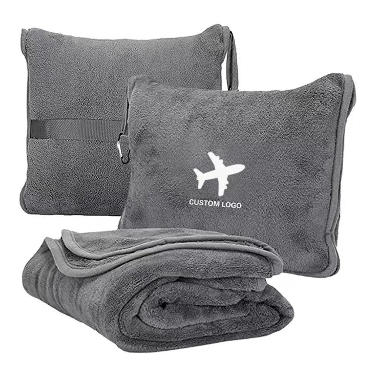 Custom Travel Pillow Blankets with Logo – 2-in-1, 300 MOQ