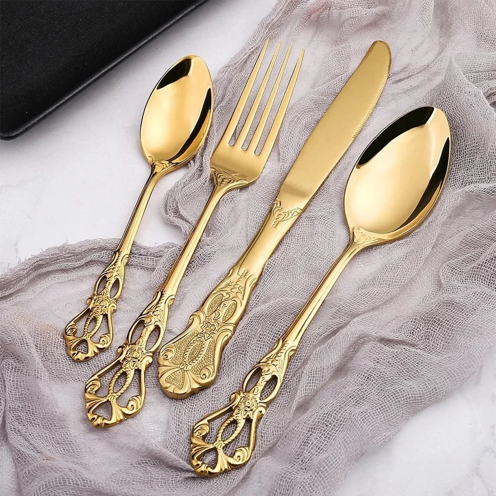 Baroque Gold Flatware Set 18/0 Stainless Steel for Weddings