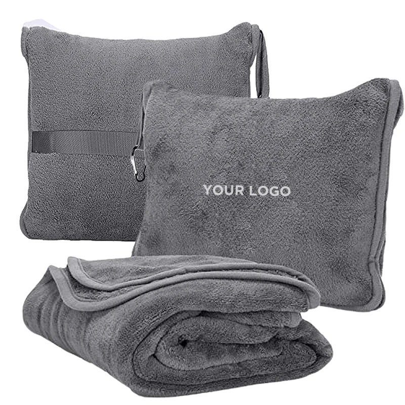 2-in-1 Travel Pillow Blanket | Custom Logo, 100 Pcs MOQ | OEKO-BSCI Certified