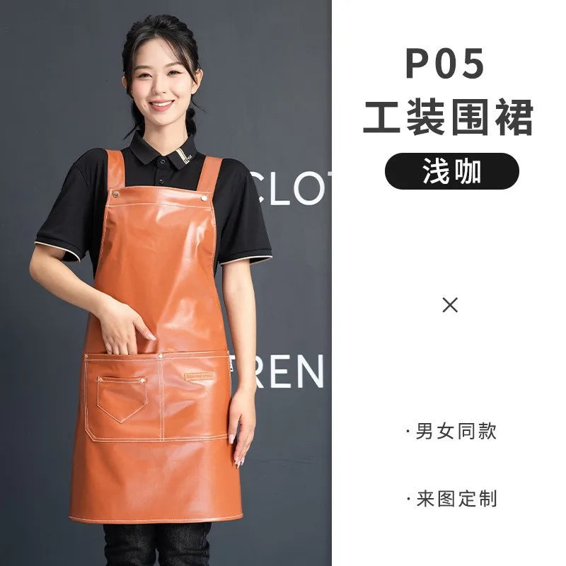 Custom PU Leather Sleeved Aprons with Logo | 50 MOQ for Restaurant Kitchen & Catering Staff Uniforms