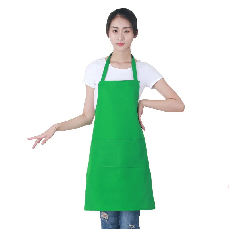 Custom Plain Color Polyester Bib Apron with Front Pocket for Cafés, Kitchens, BBQ, and Cleaning Use