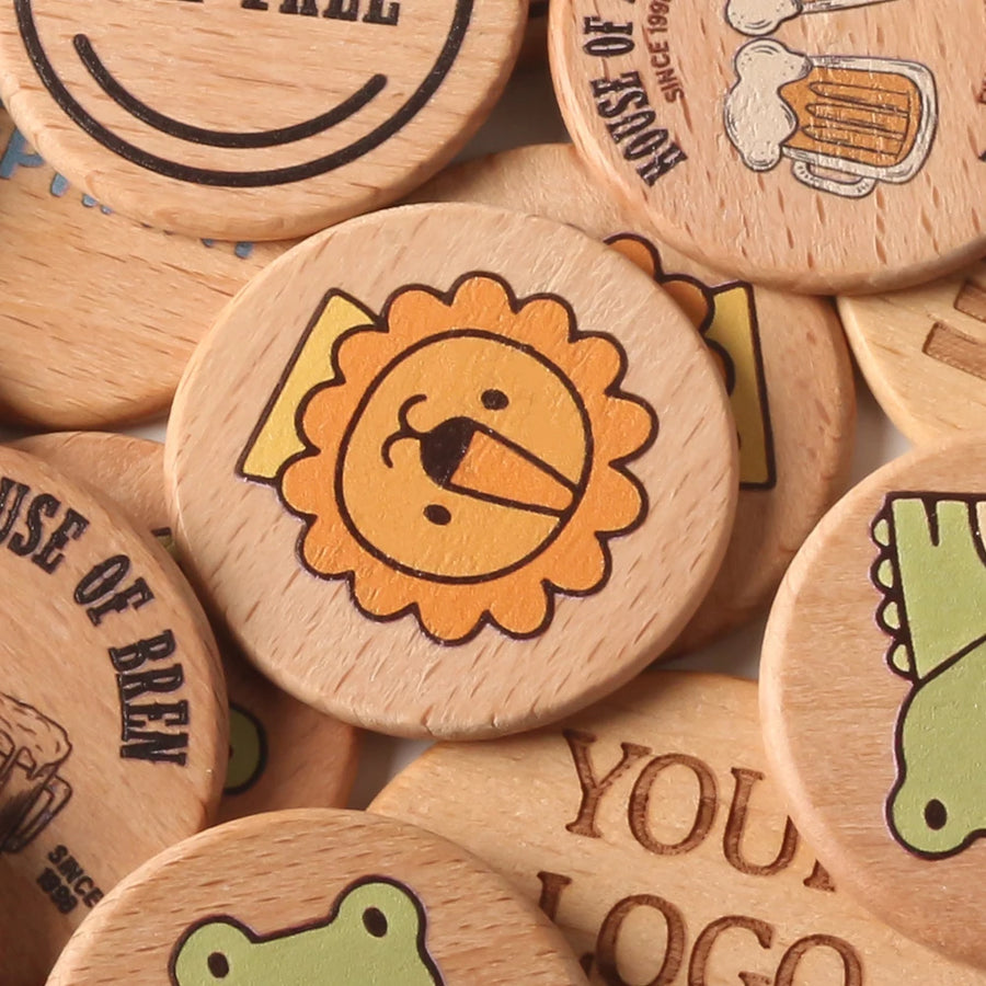 Custom Wooden Tokens with Logo | Beechwood Engraved | 50 MOQ