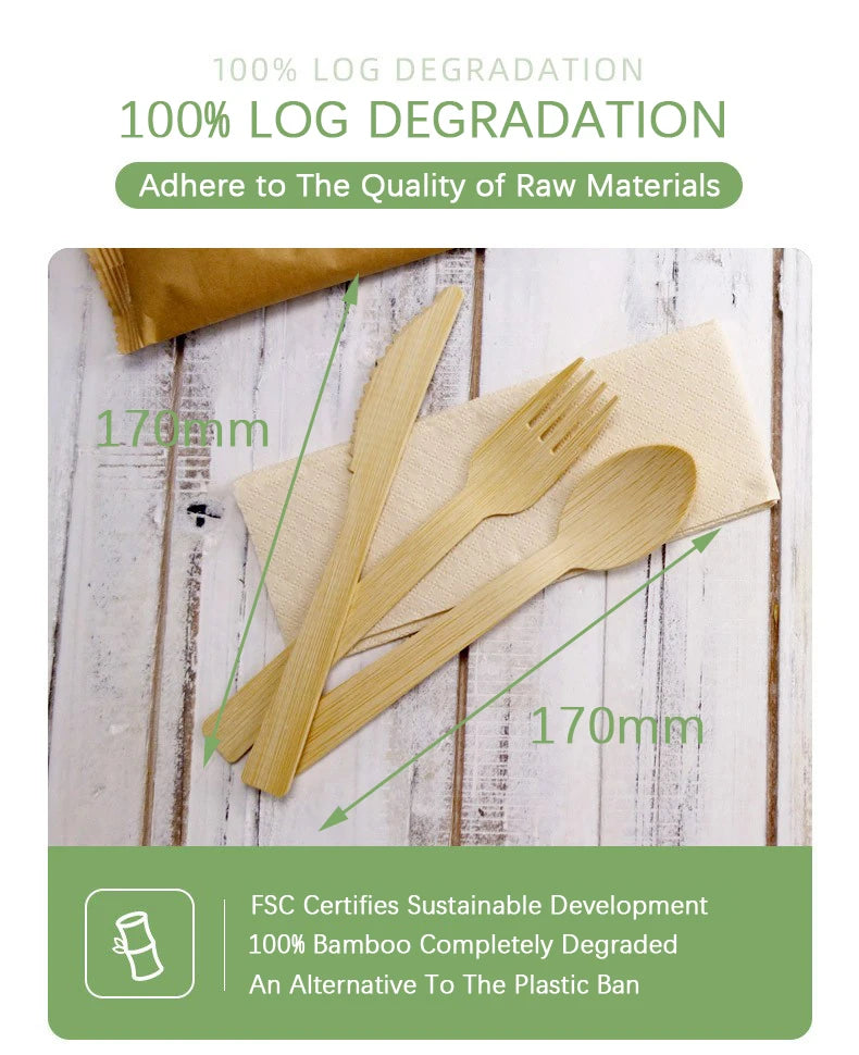 Bamboo Disposable Cutlery Set 170mm | 50,000 MOQ | Biodegradable