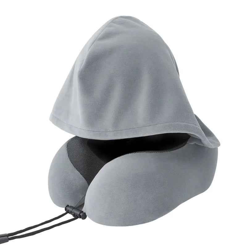 High Support Memory Foam U Shaped Travel Neck Pillow with Hood