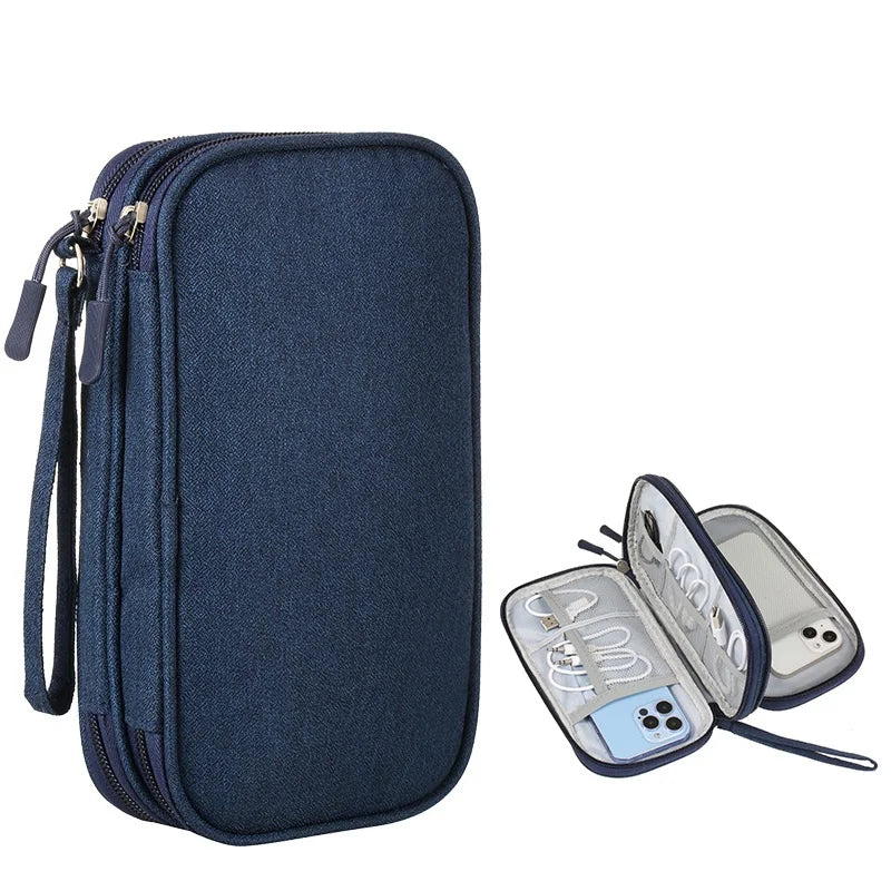 Custom Waterproof Cable Organizer Pouch 600D Oxford | Double Layer Storage Bag for Tech Accessories | Bulk Wholesale
