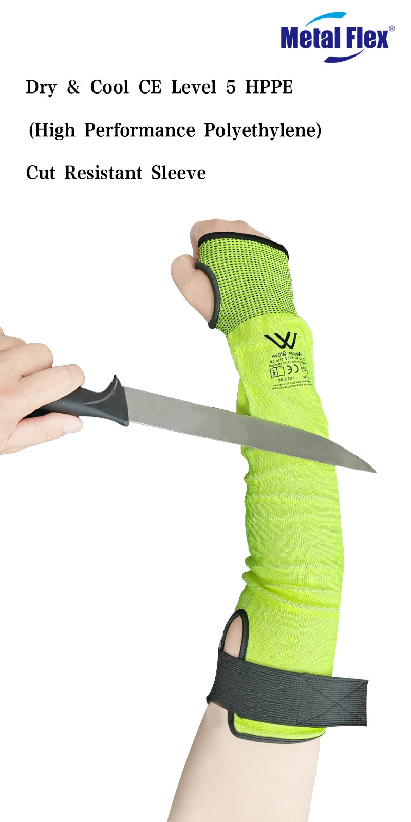ANSI A5 Cut-Resistant Sleeves: 100 MOQ, 5mm, HPPE/Glass/Steel | Industrial Safety PPE