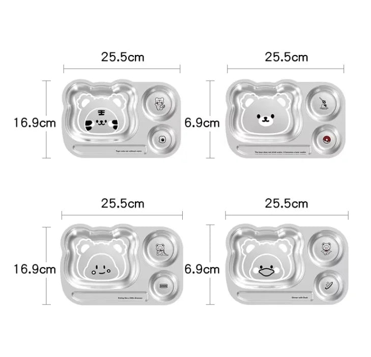 304 Stainless Steel Kids Plate — 100 MOQ, Divided Animal Shape