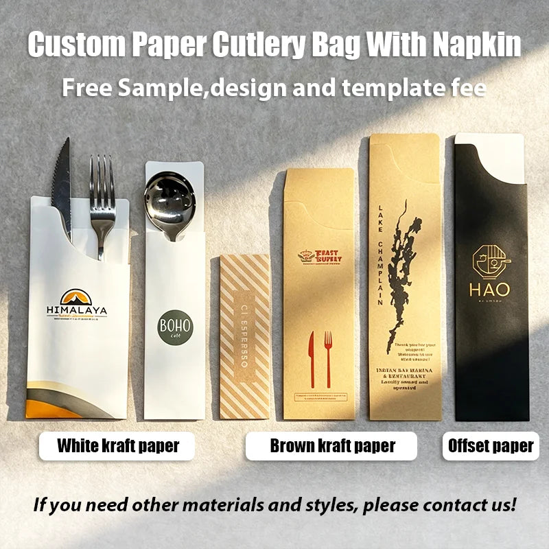 Custom Kraft Paper Cutlery Bag | FSC Certified | 5,000 MOQ | Restaurant, Hotel