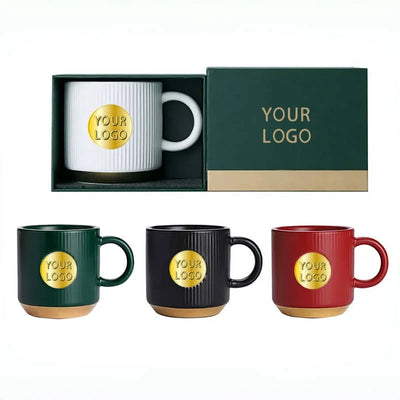 Custom Logo Ribbed Ceramic Mug - Premium Textured Coffee Cup