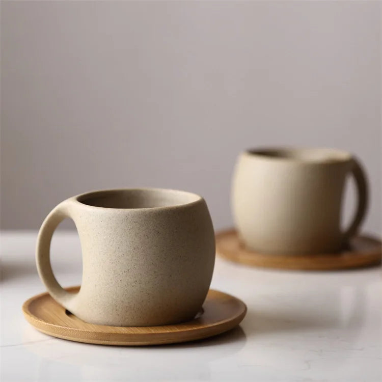 Nordic Ceramic Latte Cup with Wood Tray | 200-240ml | 48 MOQ