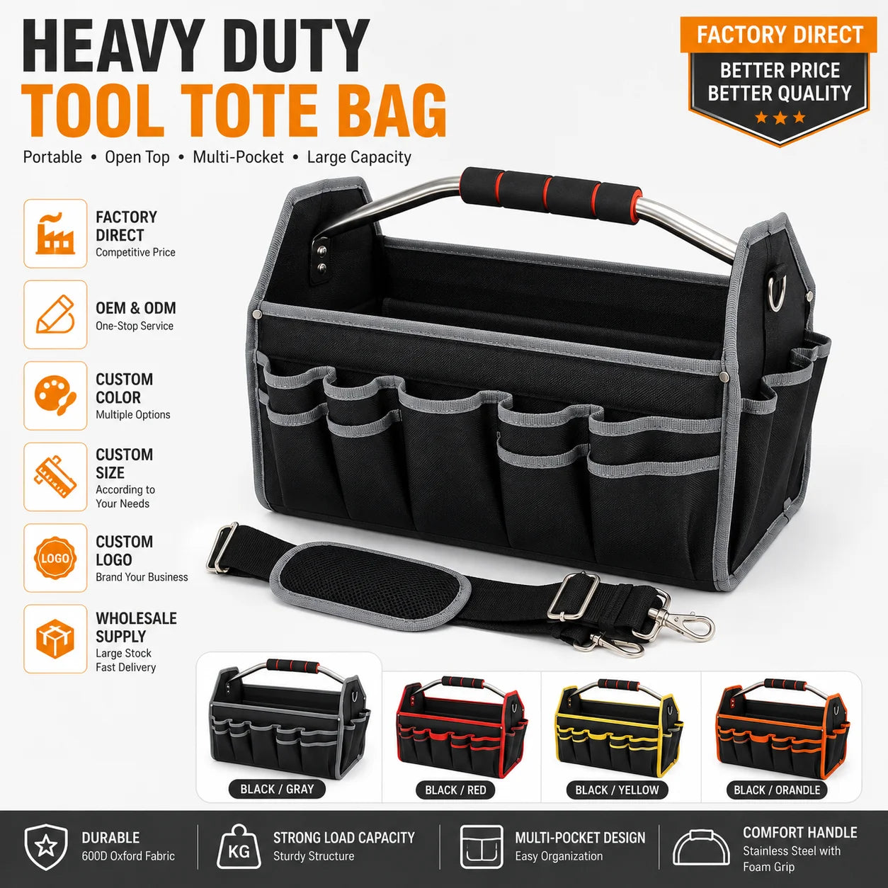 Custom Tool Tote Bags with Logo – Oxford, 30-Tool Capacity