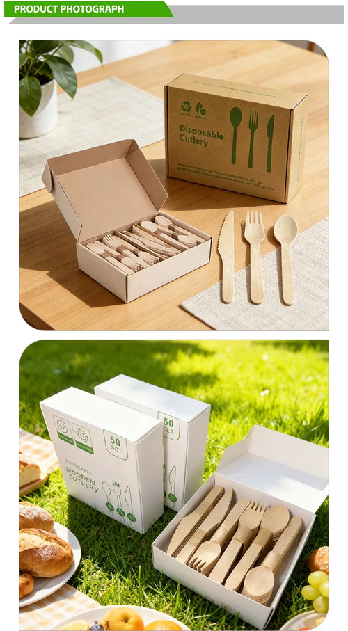 Boxed Disposable Wooden Cutlery Sets | 16cm Birch Hotel Cutlery