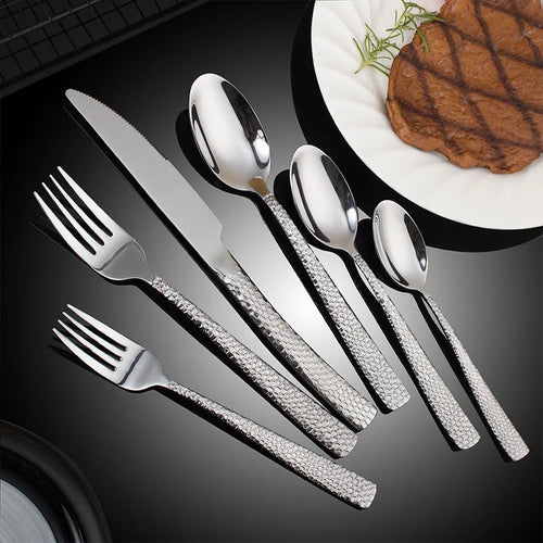 Hammer Pattern Tableware Set | 6-Piece Stainless Steel | Hotel MOQ 50