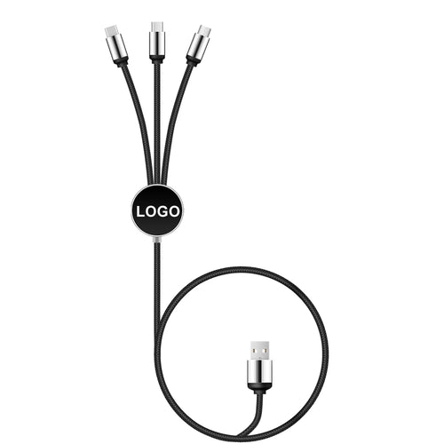 Custom 3-in-1 Braided Charging Cable with LED Logo Disc