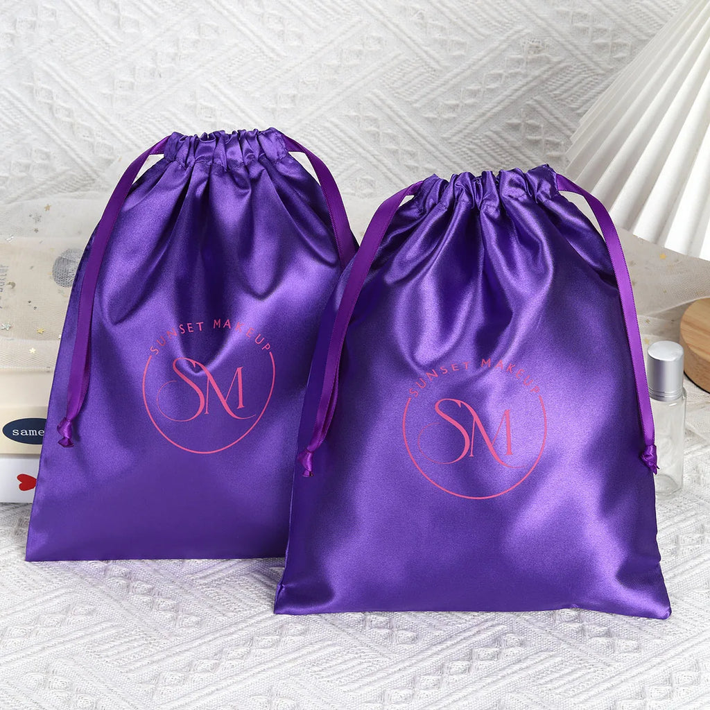 Custom Satin Drawstring Bags with Logo — 120-250 GSM for Cosmetic & Gift Packaging