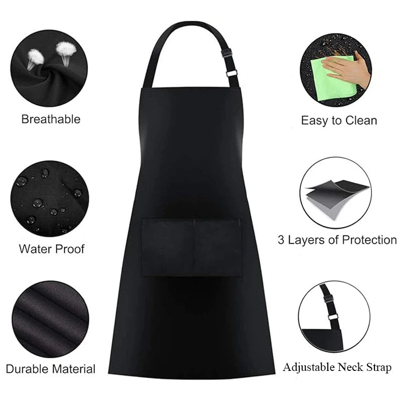Custom Logo Unisex Bib Aprons with 2 Pockets for Cooking Kitchen Advertising Adjustable Waterproof Extra Large Long Ties Apron