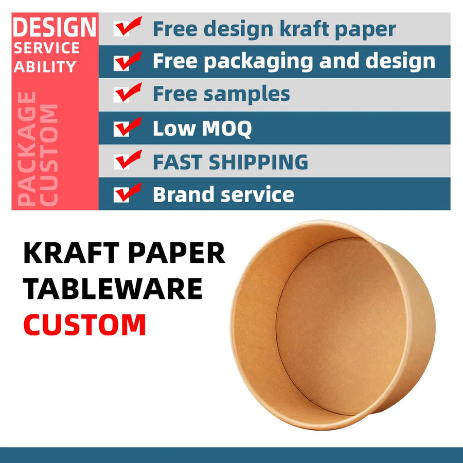 Custom Kraft Paper Bowls with Logo | 750ml Biodegradable Disposable
